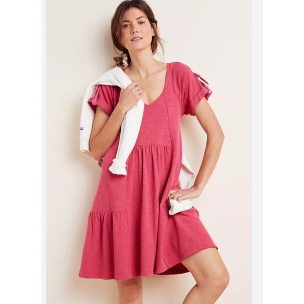 Anthro Saturday Sunday Kathie Flounced Relaxed Fit Dress Pink Rose SP NWT